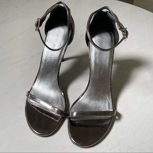 Stuart Weitzman Silver Nudistsong Heel Leather